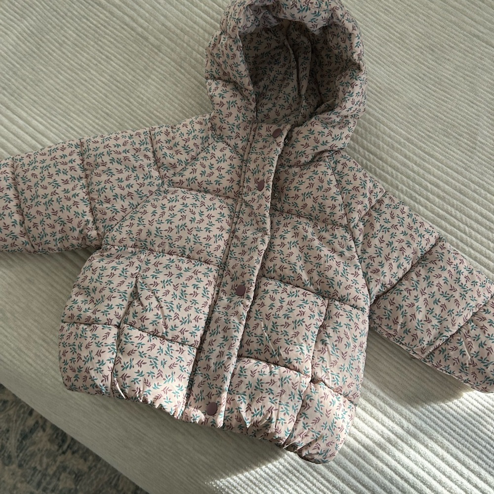 Zara Light Pink Floral-Lined Puffer Jacket